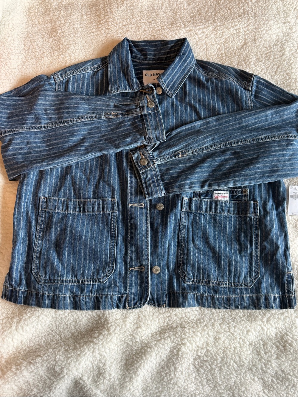 WOMENS NWT Old Navy Cropped Denim Chore Jacket Railroad Stripe